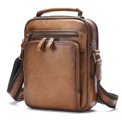 Genuine Crazy Horse Leather Men's Shoulder Messenger Bag – Retro Multi-Function Cowhide Bag